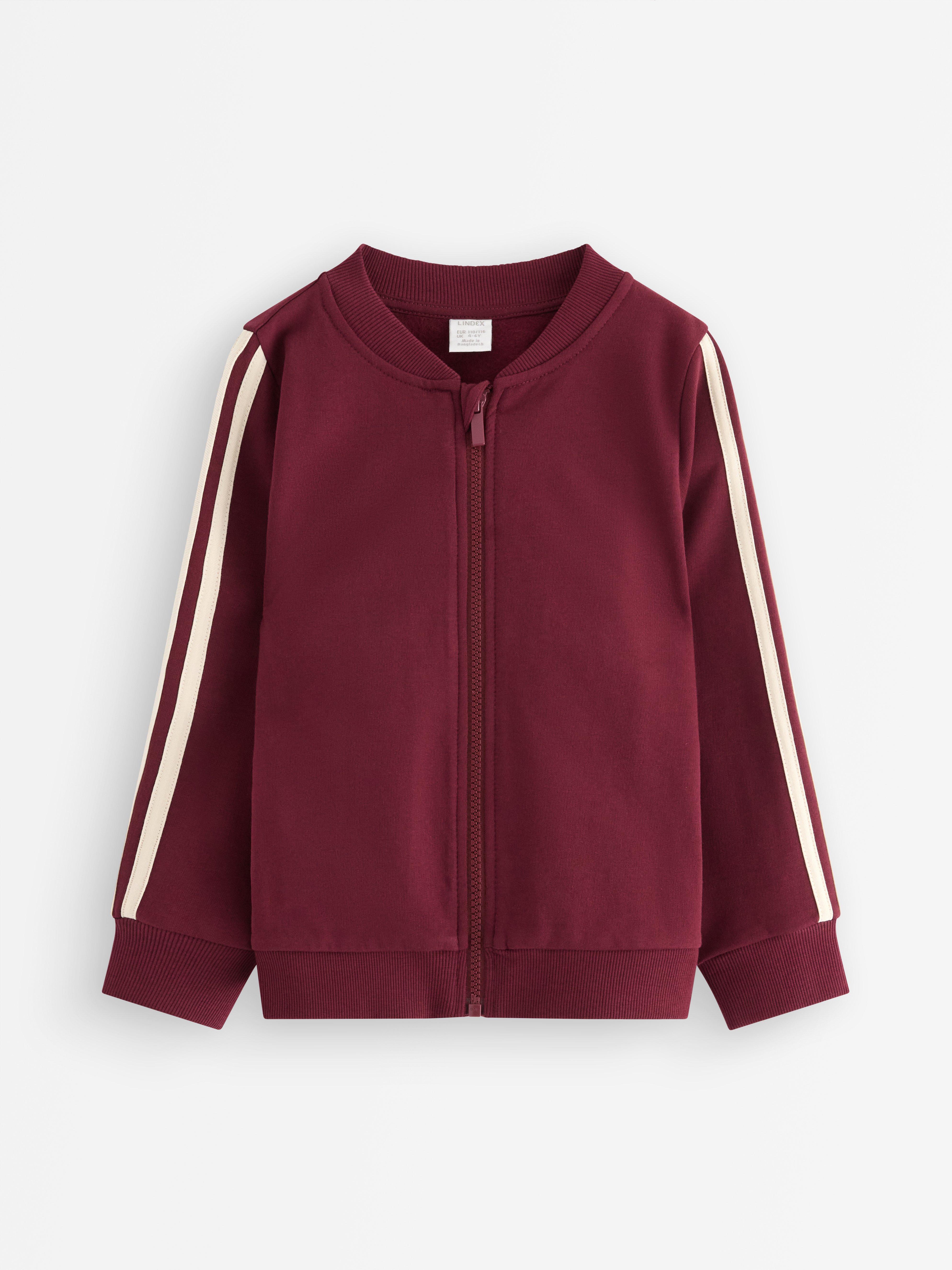 Sudadera con cremallera, color rojo oscuro empolvado.