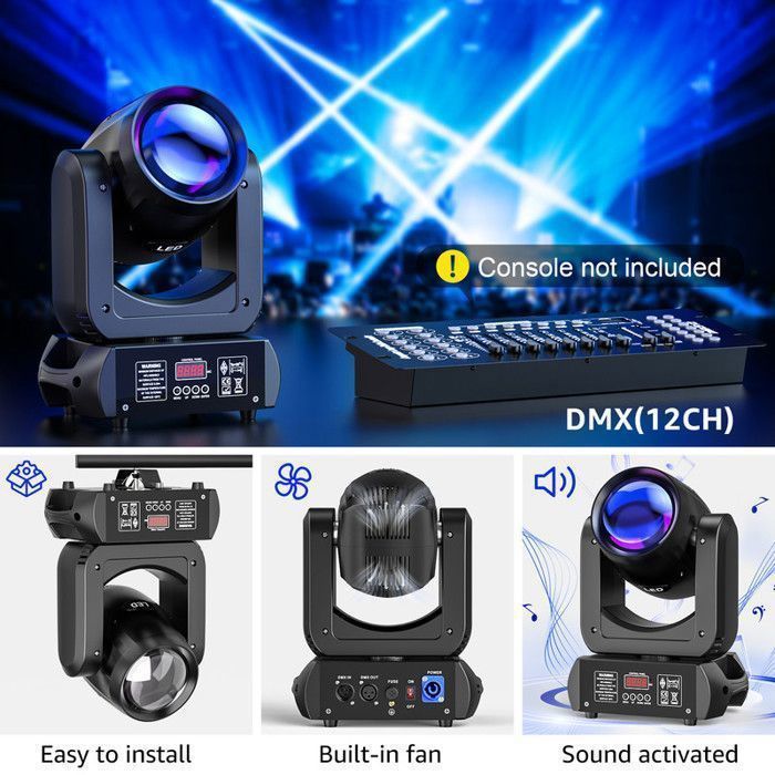 UKing Faro da palcoscenico DMX512 da 250W - Testa mobile a LED con fascio luminoso, GOBO e prisma da 18