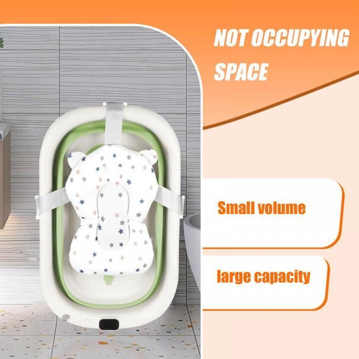 Bañera plegable para bebé MIPAN - Con tapón de drenaje + termómetro digital + cojín de asiento - Patas antideslizantes - Verde