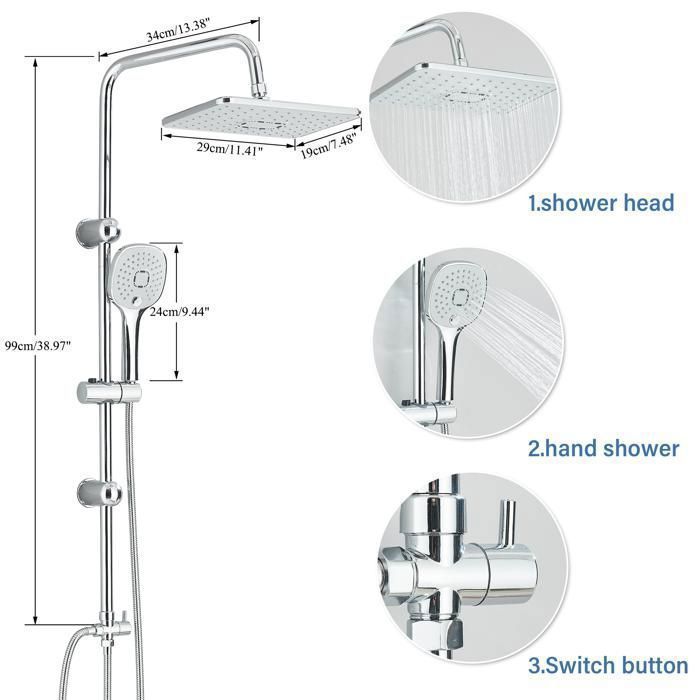 Chrome Shower Column, Shower Mixer with Hand Shower and Shower Head, Faucet Not Included