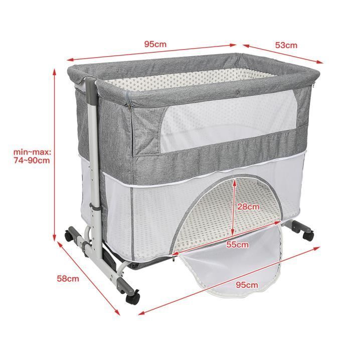 RUII Vagga - 3 i 1 Babysäng - Paraplysäng - Extrasäng - Grå - Essential - 15 kg - 95 x 58 x 74-90 cm