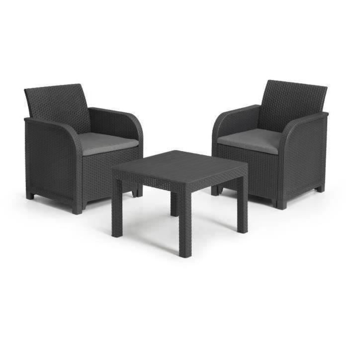 Set di mobili da giardino - resina effetto rattan intrecciato - Allibert di KETER - 2 posti - SanRemo - Grigio grafite