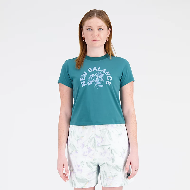 T-shirt à manches courtes Bloomy Essentials pour femme, couleur sarcelle vintage