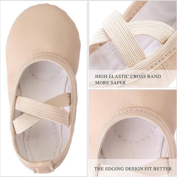 Women's/Girls' Soft PU Ballet Dance Shoes with Non-Slip Sole, Beige, EU Size 27, for Ballet, Yoga, and Dance