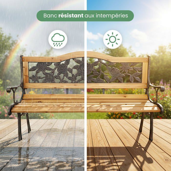 Banc de Jardin Noir ROSA avec Bois laqué et Pieds en Acier, Largeur 127 cm