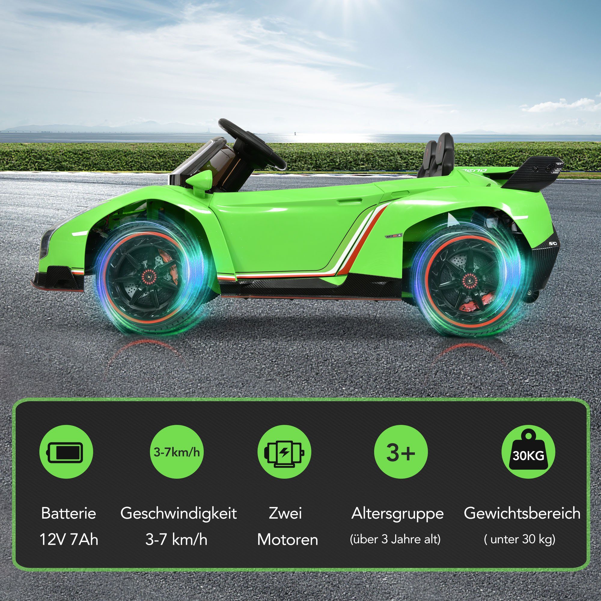 REDOM elektrische kinderauto LAMBORGHINI VENENO 2 motoren, Bluetooth, dubbele deuren, 3 versnellingen, MP3-muziek, geschikt voor kinderen vanaf 3 jaar