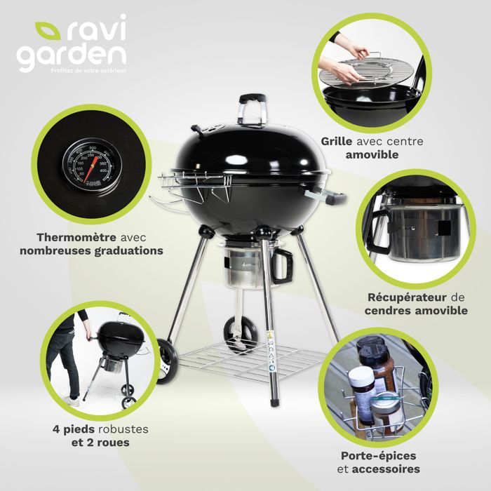 Barbecue a carbone da 57 cm con coperchio | Barbecue rotondo a carbone | Barbecue a carbone a 4 gambe | Ideale per 8-12 persone