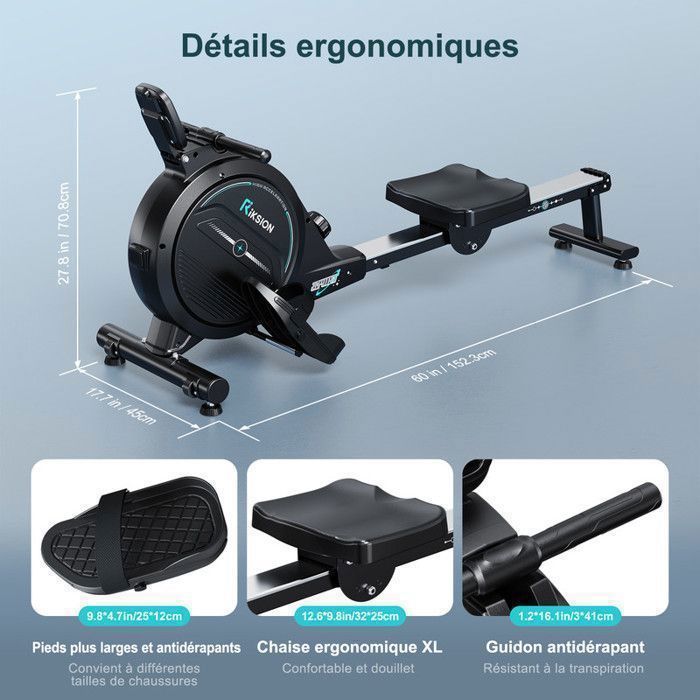 Máquina de Remo Magnético - RIKSION - HCQ-H300-R - 16 Níveis de Resistência - 160 kg - Tela LCD
