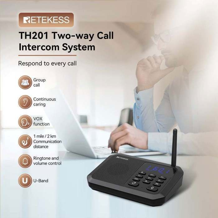 Interphone bidirectionnel sans fil longue portée Retekess TH201 (1600 m) pour entreprises, bureaux, hôtels et maisons