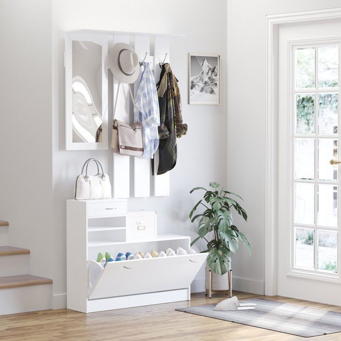 HOMCOM - Shoe cabinet - Wood - 90x22x116cm - White