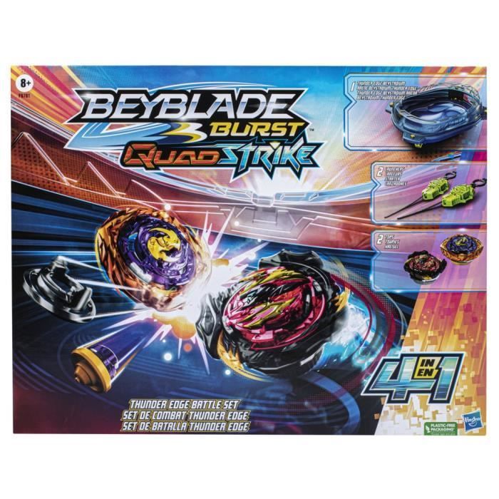 Beyblade Burst QuadStrike, set de combat Thunder Edge avec arène Beystadium, 2 toupies et 2 lanceurs, à partir de 8 ans