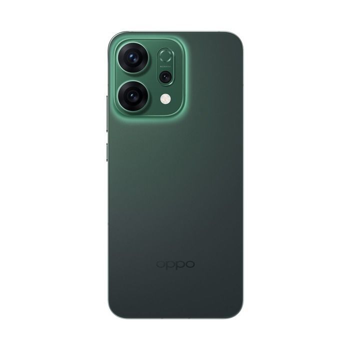 Smartphone Oppo Reno14 5G Android 15, 12 GB de RAM, 512 GB de almacenamiento, triple cámara de 50 MP, color verde.