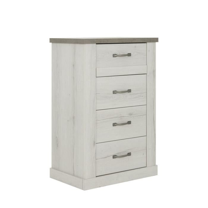 Cómoda de 4 cajones - Natural Ancho: 72,4 Alto: 107,8 Profundidad: 44,9 - Decoración blanco roto - Chamonix -