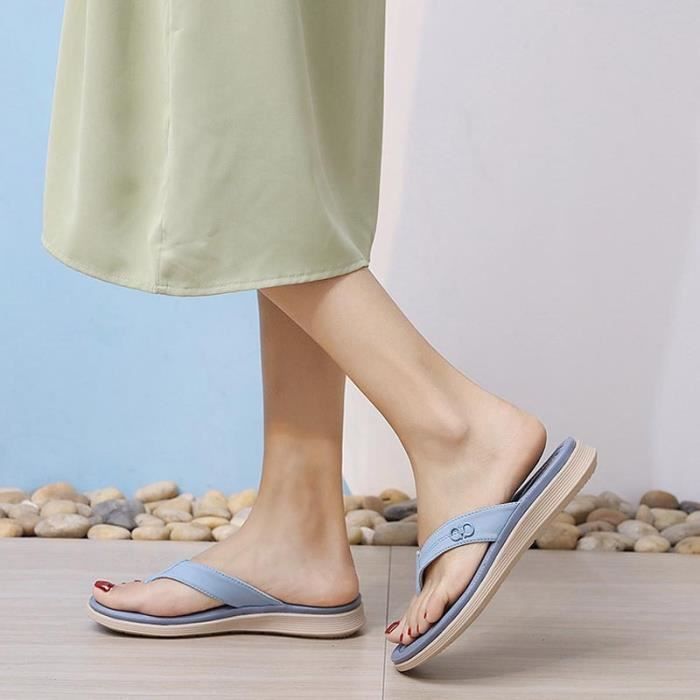 Tongs Femme Plates Ete Antidérapant Casual Flip Flops Confortable - Marque - Modèle - Bleu - Synthétique