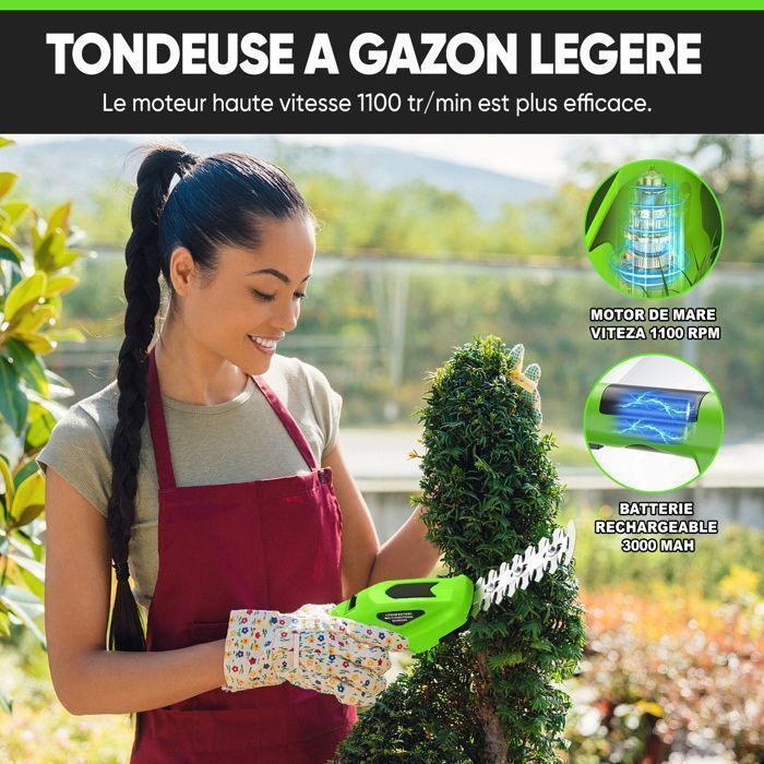 BRILLSTEN cordless shears 7.2V 3000mAh – hedge trimmer 15cm / grass trimmer 8.5cm, 1kg