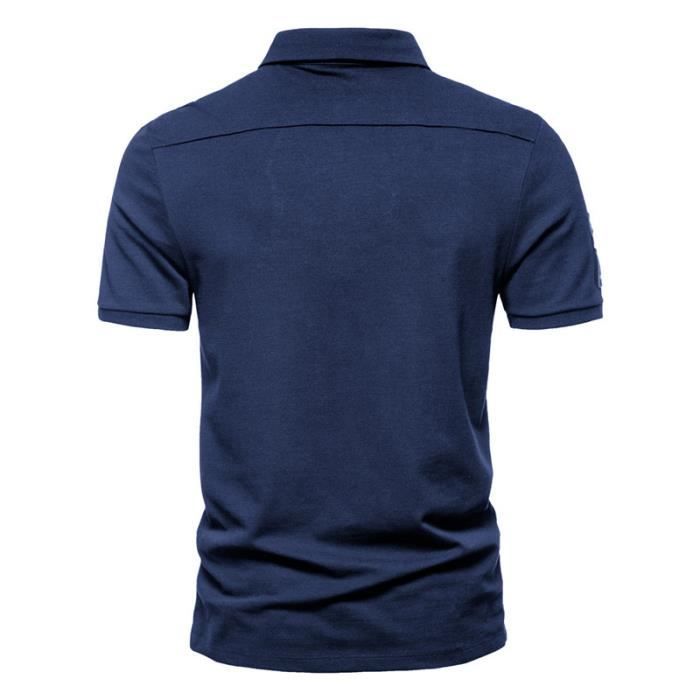 Polo de manga corta para hombre, corte regular, prenda informal de verano, color contrastante, cómodo - Azul