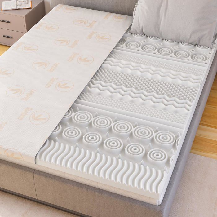 CATAVANA - Cubrecolchón de espuma viscoelástica de 4,5 cm + funda de bambú - 90x190 cm - Ergonómico, 13 zonas, ideal para colchones individuales