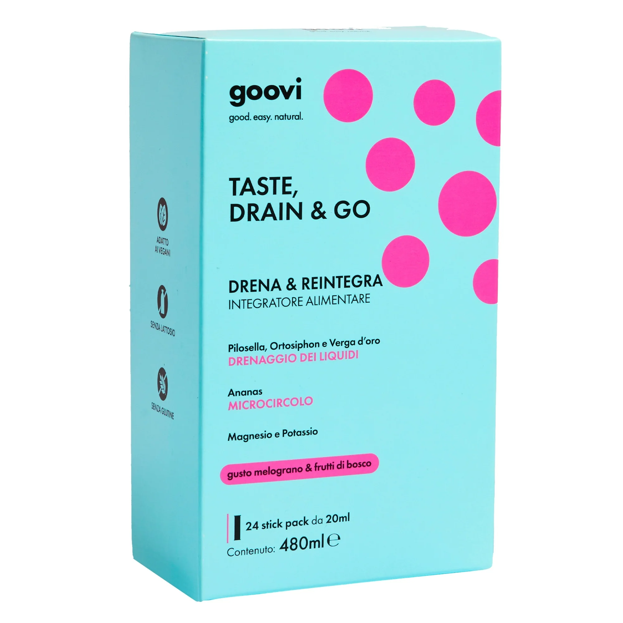 Integratori Alimentari TASTE, DRAIN & GO Drena e Reintegra - Melograno & Frutti di Bosco - Integratore Drenante, Integratore Circolazione, Integratore Vitamine e Sali Minerali