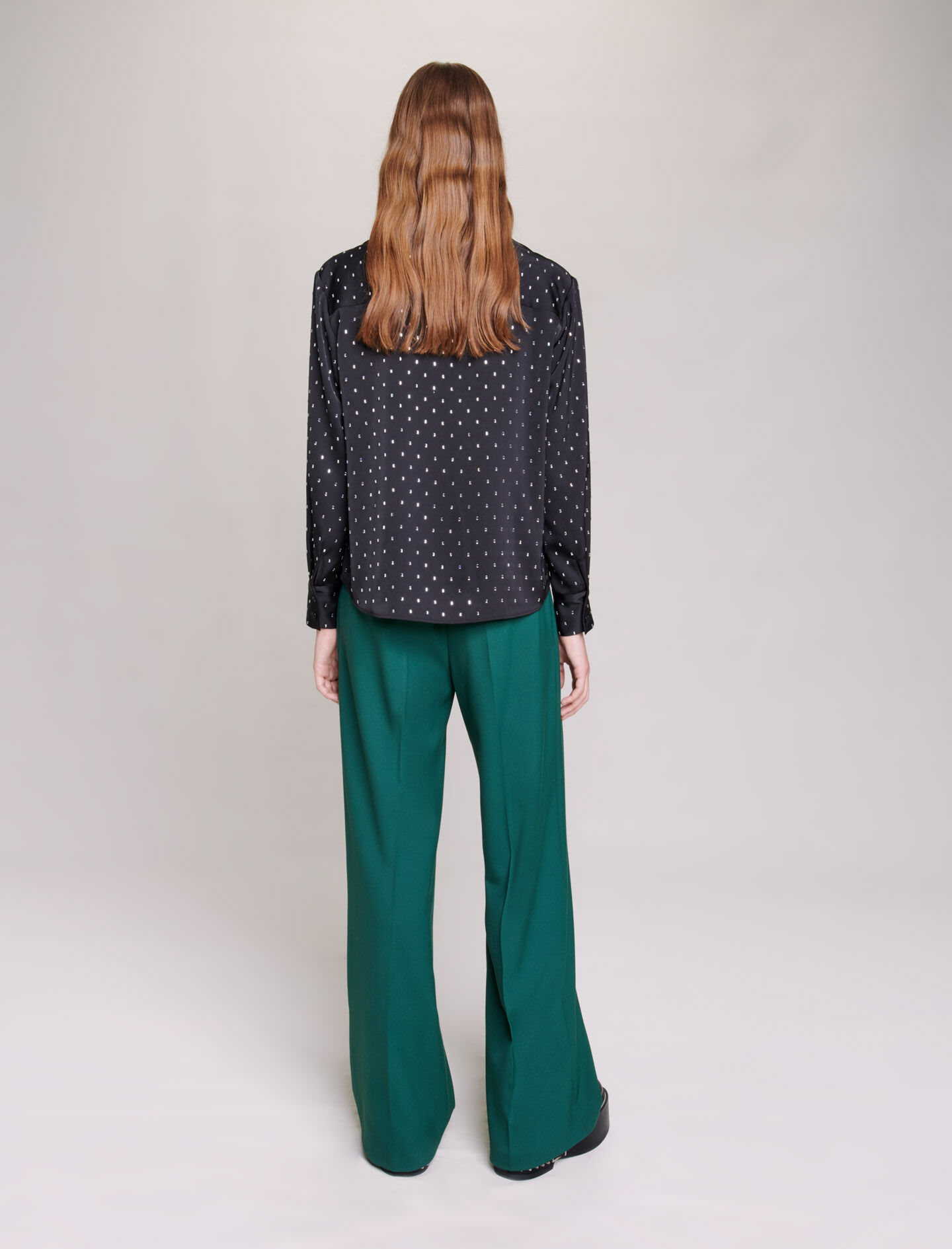 Satijnen blouse met strasssteentjes - Zwart