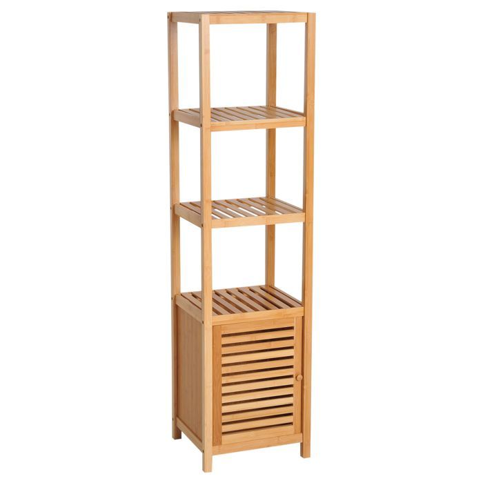 Badezimmer-Regalsäule – HOMCOM – 2 Ablagen, 4 Ebenen – Bambus – 36 x 33 x 140 cm – Natur