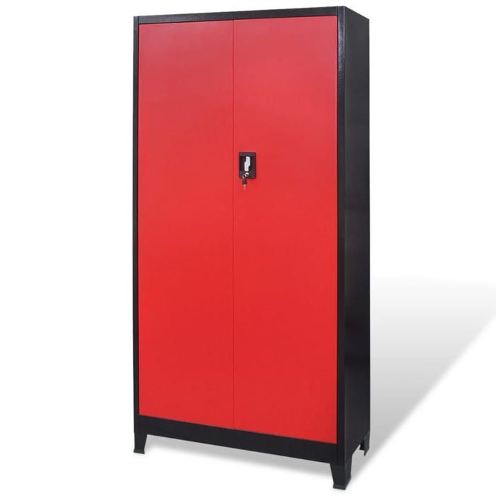 Armario de herramientas - vidaXL - 2 puertas - Acero - Negro y rojo - 90x40x180 cm