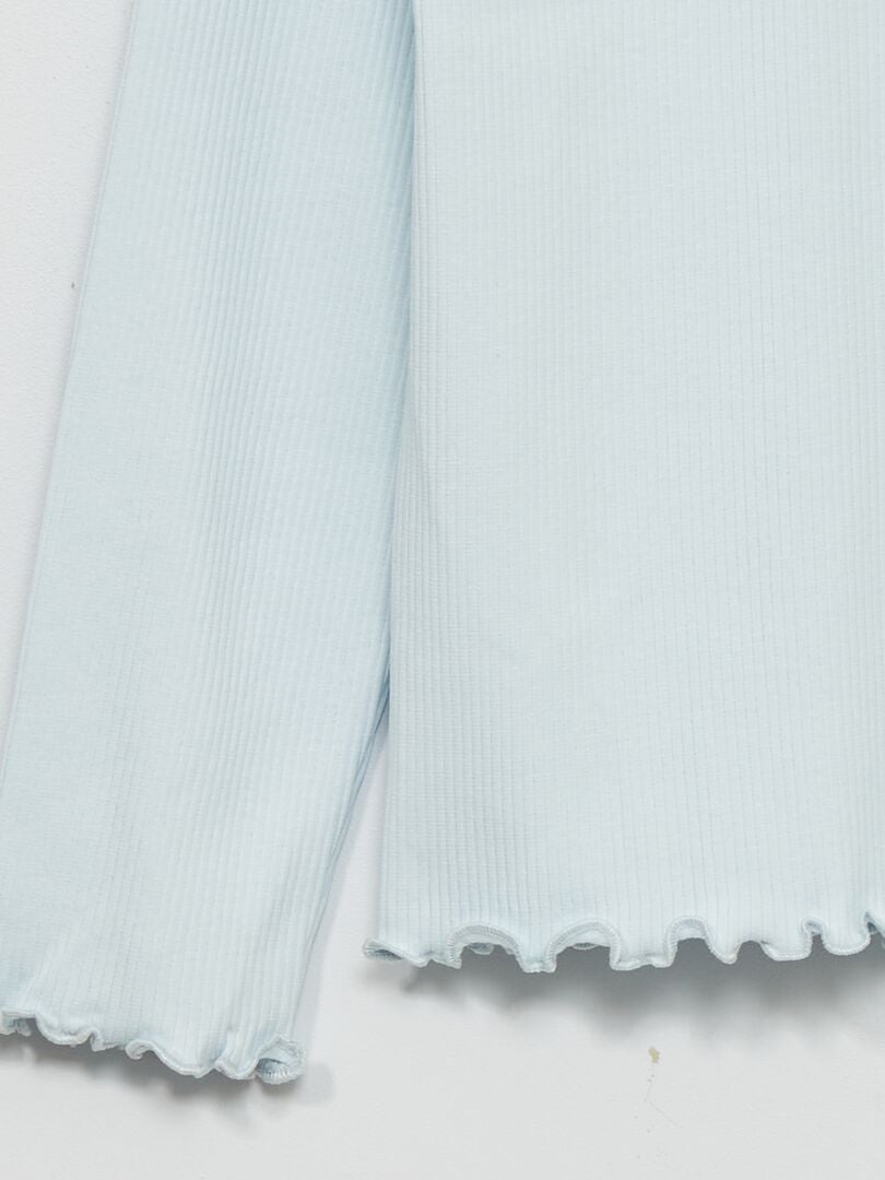 Camiseta de manga comprida em malha canelada - Azul claro