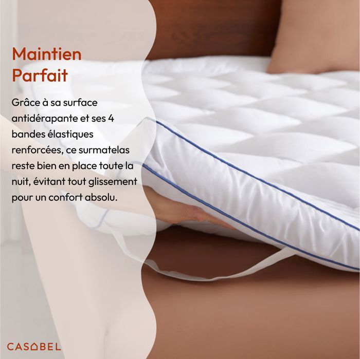 Cubrecolchón CASABEL Softness de 140 x 200 cm en microfibra transpirable con ribete azul – Ultrasuave, antiácaros – Tamaño doble