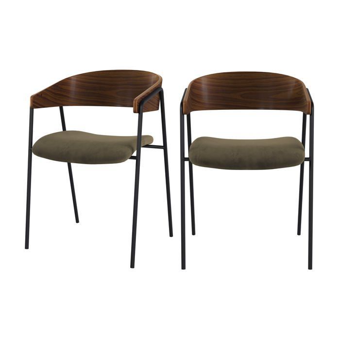 Lot de 2 chaises en velours vert kaki et bois de noyer - Esmée - Rendez-Vous Déco