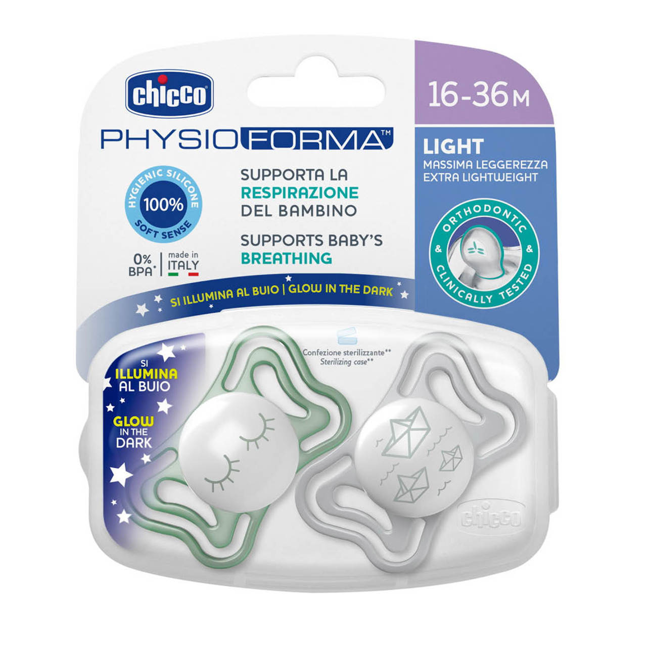 Chupete Physio Light Glow 16-36m 2 ud
