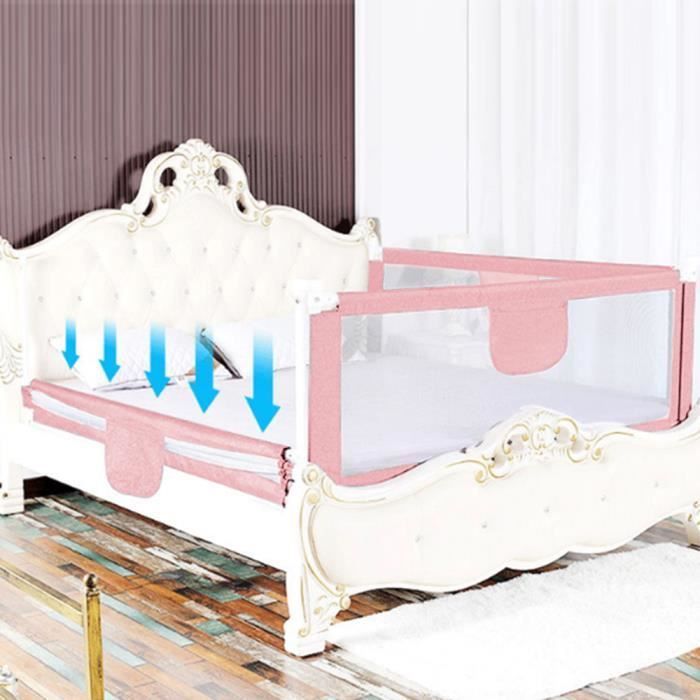 ERROLVES® Barrière de lit pour Sécurité de bébé, Rose - 180 cm, Protection enfant contre chutes, hauteur réglable 70-105cm