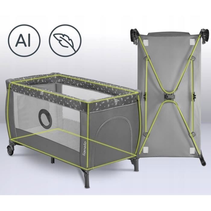 Cuna de viaje compacta 2 en 1 LIONELO Stefi Plus - Parque infantil - Colchón de alta densidad - 0-36 meses - 2 ruedas - Gris