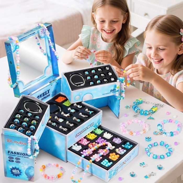 Kit de perles DIY princesse fille - KUKUFUN - Coffret à bijoux avec miroir - 3-12 ans