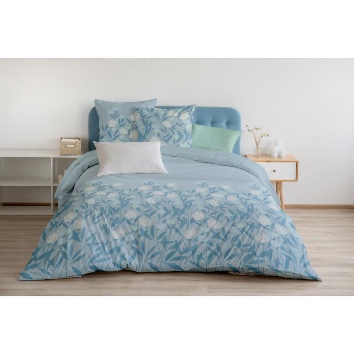 Parure de couette HOME LINGE PASSION Tempête Florale - 3 Pcs - 240 x 260 - 100% Coton 57 Fils - Bleu