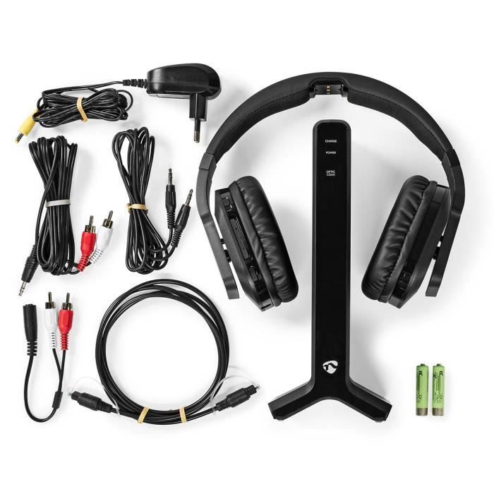 Casque TV sans fil - NEDIS - HPRF321BK - Noir - Autonomie 8h - Portée 25m
