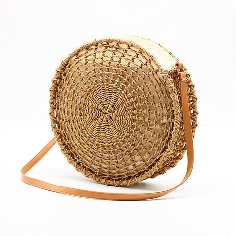 Sac rond ajouré en paille tissée à la main, sac bandoulière femme