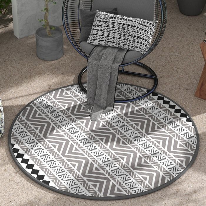 Outsunny - Tapis d'extérieur - PP - 180x180x0.3cm - Gris foncé, blanc et noir