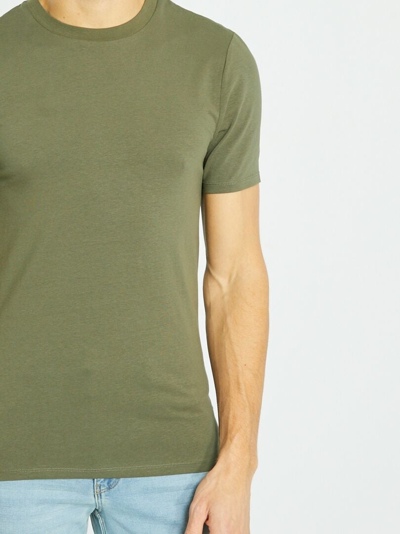 Camiseta de algodão com gola redonda - Corte reto - cor cáqui