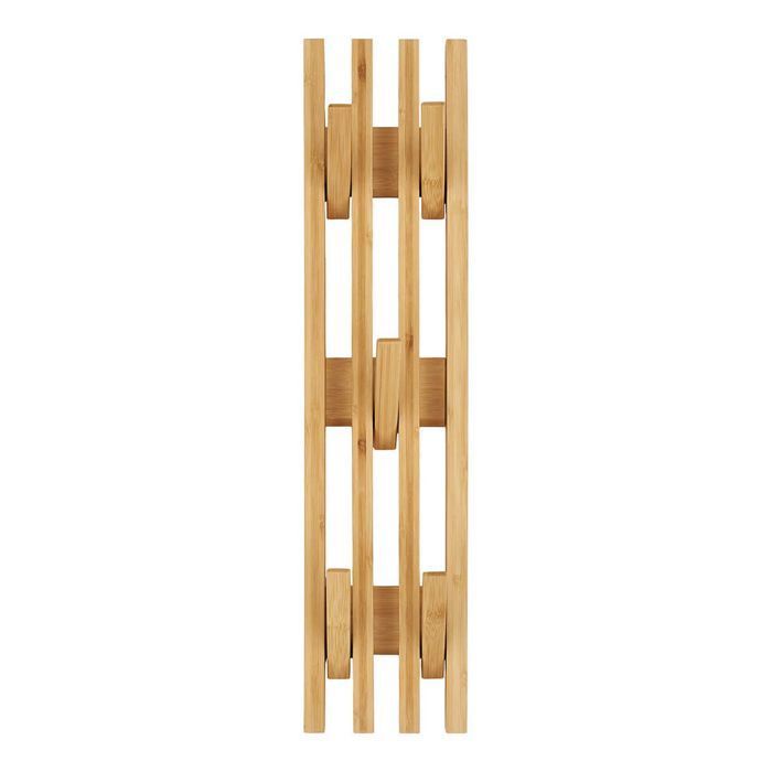 RAYAN - Perchero de pared de bambú con ganchos móviles