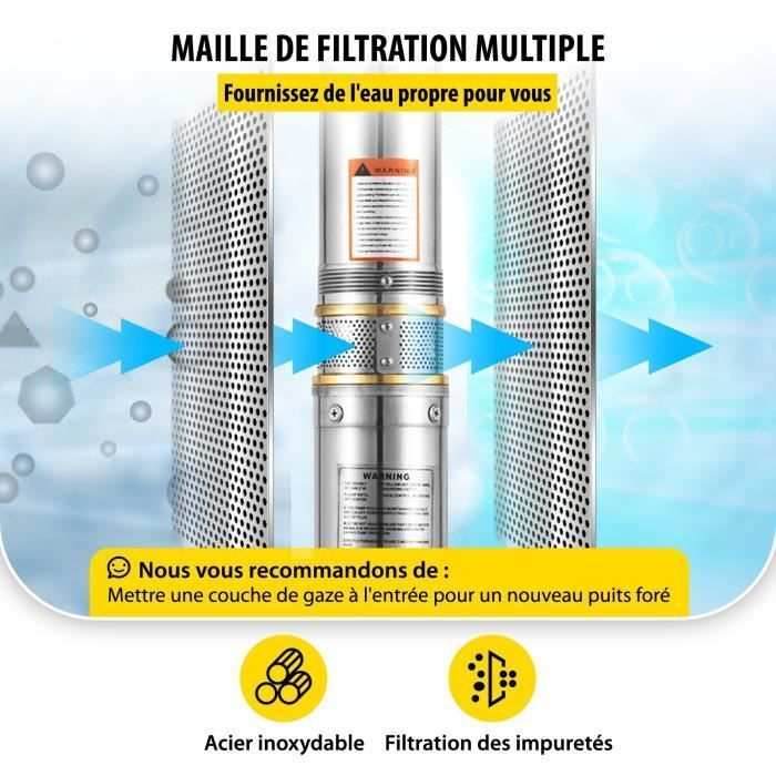 Bomba sumergible - Acero inoxidable - 2200 W - Caudal 14000 L/h - Profundidad 72 m - Riego