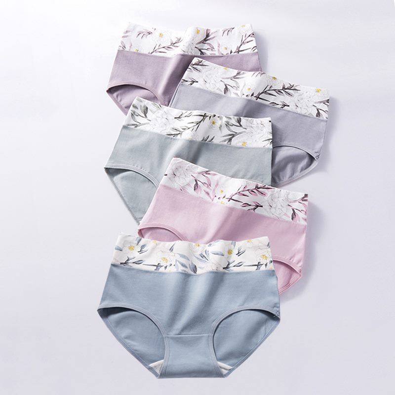 5 pezzi di slip a vita alta da donna in cotone traspirante, con stampa carina, senza cuciture, lingerie snellente sexy per ragazze