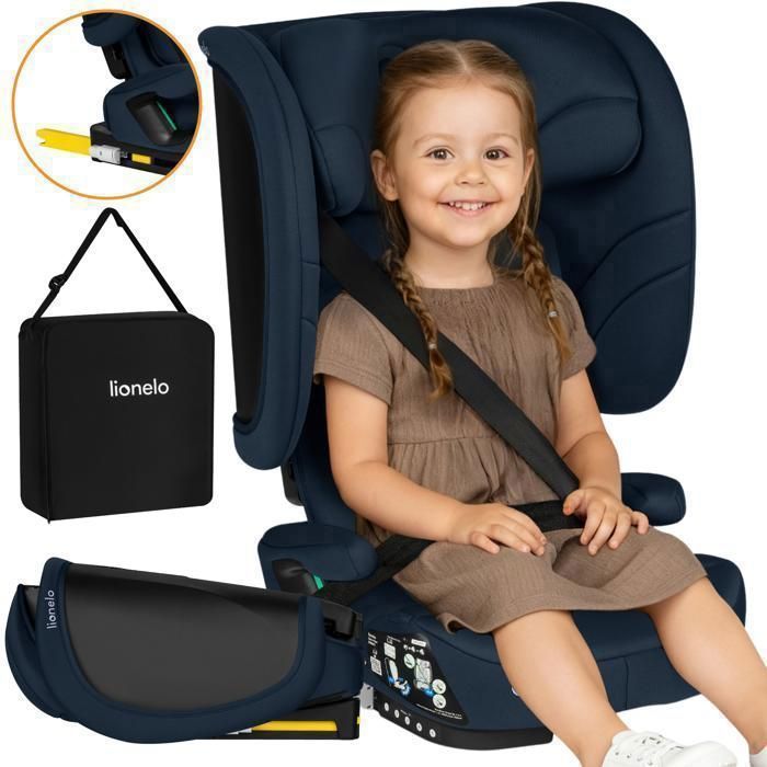 LIONELO Orin i-Size klappeautostol - ISOFIX - 100-150 cm - Liggelænder - Bredt og komfortabelt sæde - Kopholder - Marineblå