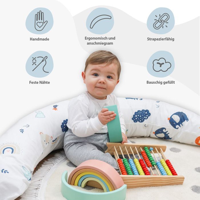 Funda de almohada de lactancia XXL, almohada para dormir de lado, algodón - Almohada de embarazo para posicionamiento, arcoíris