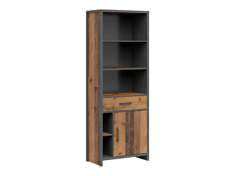 Regał Weston 75 cm z drzwiami szufladą i 5 półkami sosna old style