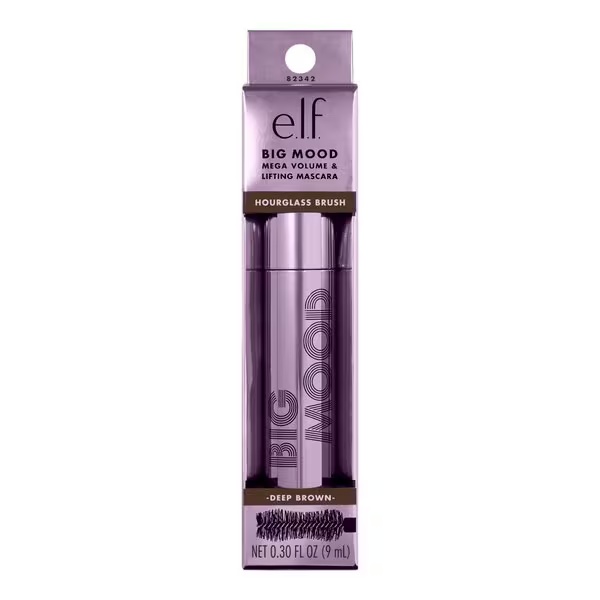 „elf Big Mood Deep Brown“ blakstienų tušas „Mega Volume & Lifting Mascara“, 9 ml