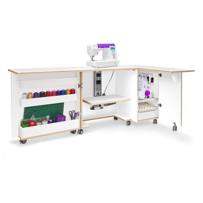 Meuble de couture pour machine à coudre et surjeteuse | Couleur : Blanc