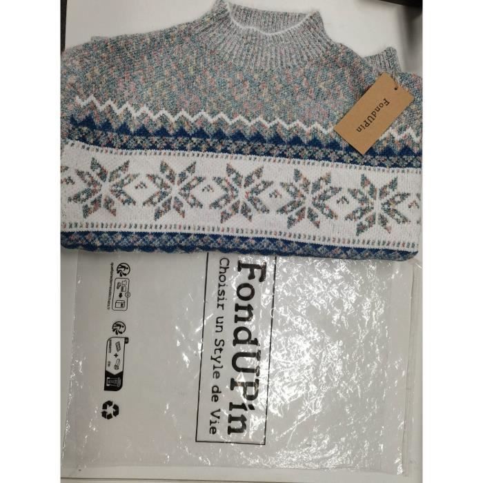 Jersey de mujer, jersey navideño de mujer, jersey de punto con cuello redondo estampado, jersey cálido para mujer - Gris