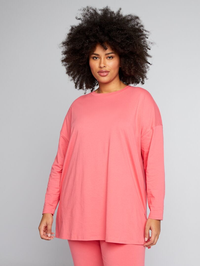 Camiseta longa de malha lisa - ROSA