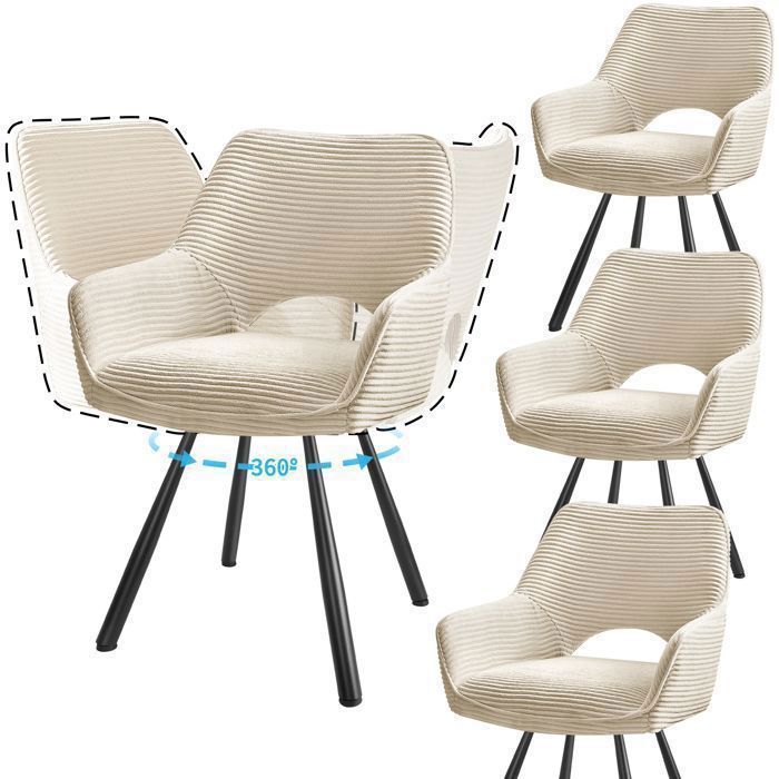 WAFTING Lot de 4 Chaises de Salle à Manger,  Fauteuil Pivotantes avec Accoudoirs, Rembourrées avec Dossier en Velours,Beige