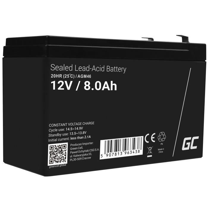 Batería recargable de gel de plomo-ácido GreenCell® AGM de 12 V y 8 Ah, batería VRLA sin mantenimiento, sellada y duradera.