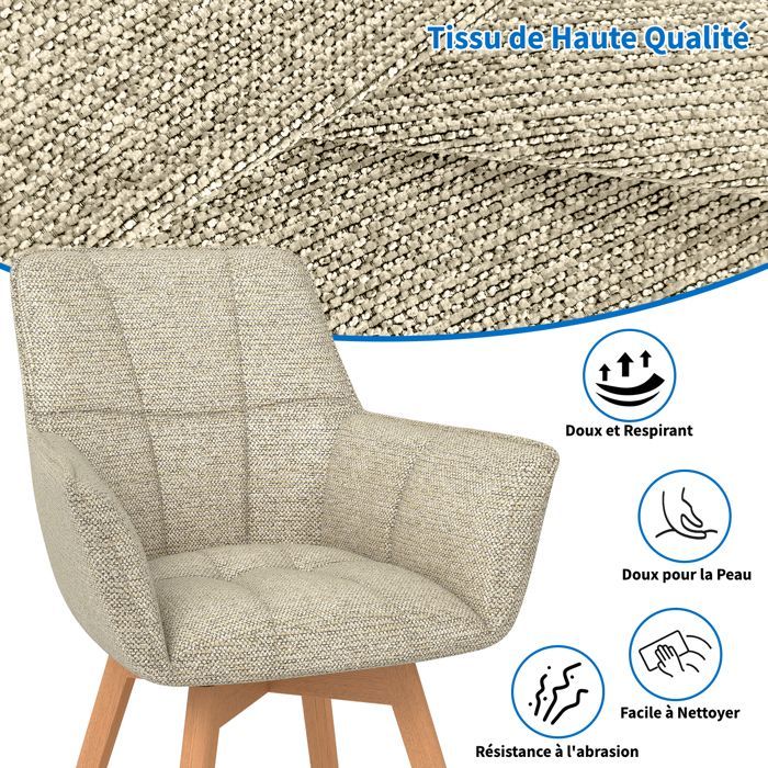 WAFTING Lot de 2 Chaises de Salle à Manger Pivotantes avec Accoudoirs, Fauteuil Rembourrée avec Dossier en coton, Khaki